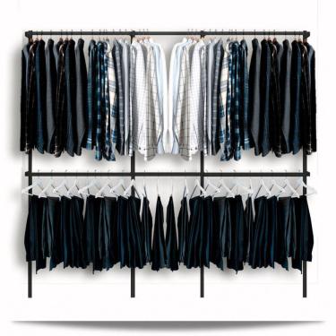 Imagem de Arara cabideiro aramado trilho parede closet loja suspenso Pt 2,50 m