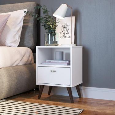 Imagem de Conjunto 2 Mesas de Cabeceiras com Prateleira e Gaveta Branco