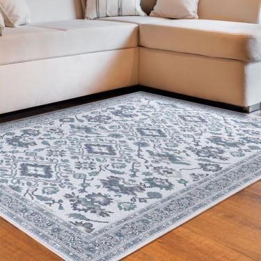 Imagem de Tapete Sala Quarto Funcional Medalhão 1,50 X 2,00 Titulos Cinza/azul-55