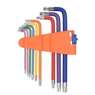 Imagem de 9 peças multicolorido conjunto de chaves l chave torx chave estrela conjunto braço longo grau industrial aço cromo vanádio chave torx chave Allen