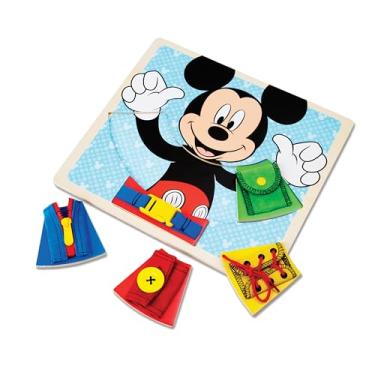 Imagem de Melissa & Doug Mickey Mouse Clubhouse Wooden Basic Skills Board - Zip, Lace, Tie, Buckle, Button, and Snap