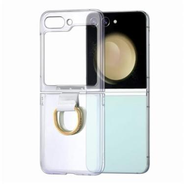 Imagem de Para Samsung Z Flip5 Capa de telefone com suporte de anel fosco para Galaxy Z Flip4 Flip3 Z Flip 5 ZFlip 5 Capa de lente fina à prova de choque, SD Gold, para Samsung Z Flip 5