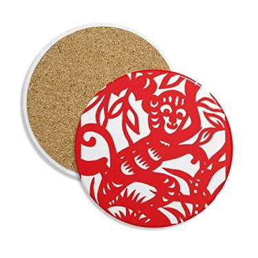 Imagem de Porta-copos de cerâmica com tema de macaco e animal do zodíaco da China, pedra absorvente para bebidas, presente de 2 peças