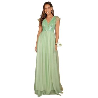 Imagem de Camisa Feminina Contrast Sequin Mesh Overlay Maxi Dress (Color : Mint Green, Size : M)