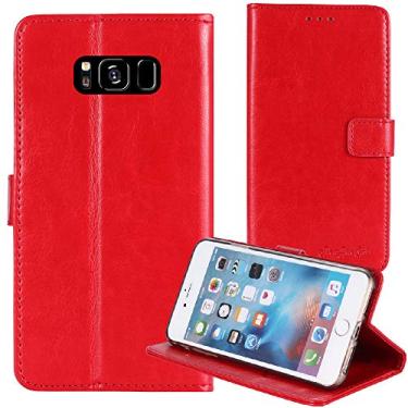 Imagem de TienJueShi Capa protetora de couro flip de couro retrô premium com suporte vermelho para livros e carteira Etui de silicone TPU para Samsung Galaxy S8 Plus 6,2 polegadas