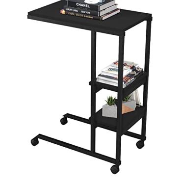 Imagem de Mesa Auxiliar com Rodízio Fit Yescasa Branco/preto