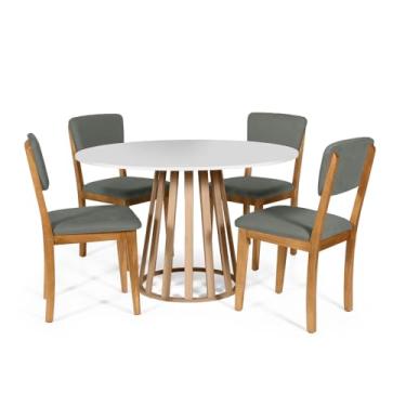 Imagem de Straub Web, Mesa de Jantar Redonda Gabi Bran/Jade com 4 Cadeiras Estofadas Ella Cinza
