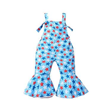 Imagem de Macacão infantil sem mangas com estampa de estrela do Dia da Independência, roupas para meninas verão com alça, Azul, 3-4 Years
