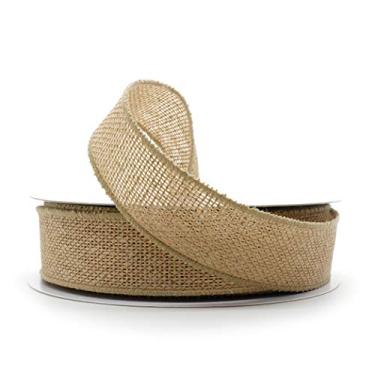 Imagem de CT CRAFT LLC Fita de tecido de serapilheira com fio 3,8 cm x 20 jardas cor natural para decoração de Natal, casa, casamento, embrulho de presente, enfeite de árvore, laço de guirlanda, buquê de