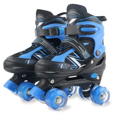 Imagem de Patins infantis para meninos e meninas, crianças, iniciantes, crianças, 4 tamanhos, patins ajustáveis com rodas iluminadas (azul, preto, médio)
