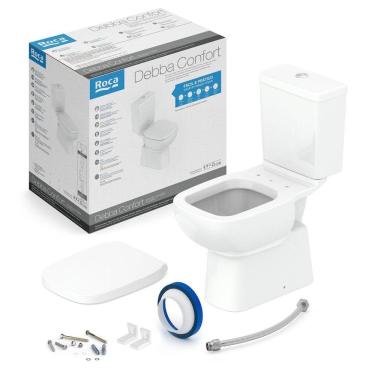 Imagem de Kit de Bacia com Caixa Acoplada com Assento PP e itens de instalação Debba Confort Roca Branco