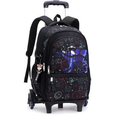 Imagem de Mochila rolante para subir escadas bagagem mochilas escolares mochilas infantis com 6 rodas rolantes-C