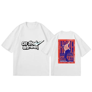 Imagem de Camiseta K-pop J-Hope, camiseta solta na rua, unissex, com suporte, estampada, camiseta de algodão, B Branco, XXG