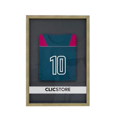 Imagem de Moldura Caixa Alta 60x80 Decoração Camiseta Time Futebol Volei Basquete Formatura Fundo MDF Preto Com Proteção Vidro (Carvalho)