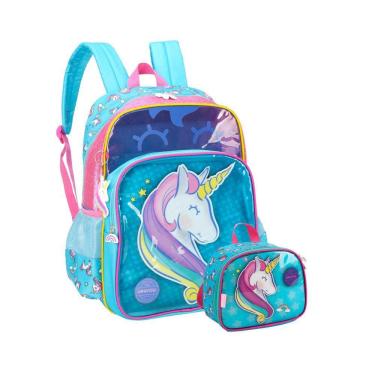 Imagem de Kit Escolar Unicórnio Luxo Mochila Costas + Lancheira Térmic