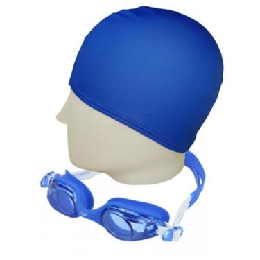 Imagem de Kit Natação Speedo Óculos Jr Olympic + Touca Tecido 4 a 12 anos (óculos azul/azul + touca apvd)