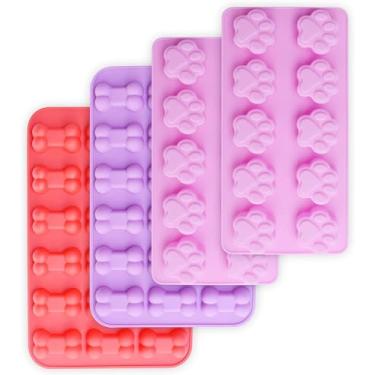 Imagem de homEdge Moldes antiaderentes de silicone de grau alimentício para chocolate, doces, geleias, cubos de gelo, petiscos para cães (osso de pata de cachorro, conjunto de 4 peças)