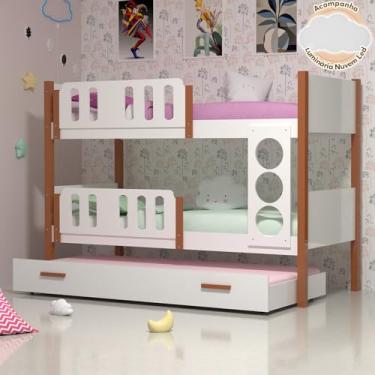 Imagem de Beliche Solteiro Ônix Com Cama Auxiliar Branco Com Mel Acompanha Luminária Nuvem