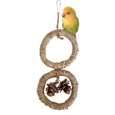 Imagem de Rede de papagaio com brinquedos para mastigar, gaiola de calopsita, brinquedo decorativo de poleiro com suporte de papagaio para mastigar grama natural e ramo de madeira de maçã