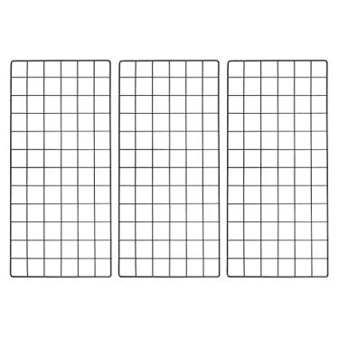 Imagem de YOKIVE 3 peças de painel de grade de arame de ferro, placa de painéis decorativos | Suporte de exibição de fotos com moldura suspensa para escritório em casa (preto, 61 x 30 cm)