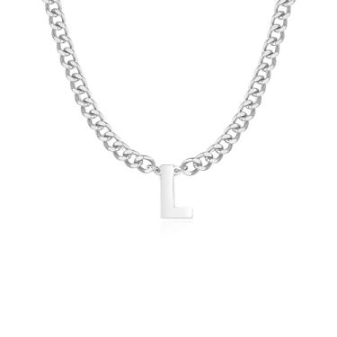 Imagem de Jwicklirrng Colar com inicial A a Z para homens, meninos, aço inoxidável, 6 mm, corrente cubana com pingente de letra inicial para namorado, dia dos pais, joias, presentes, Aço inoxidável, Zircônia