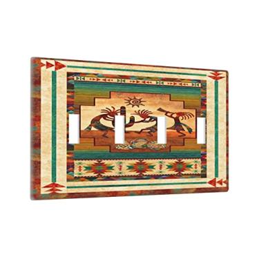 Imagem de Kokopelli Placa de parede do sudoeste nativo americano 4 entradas decorativa quádruplo interruptor de luz tampa étnica tribal antigo africano agricultura afro placa elétrica decoração de banheiro
