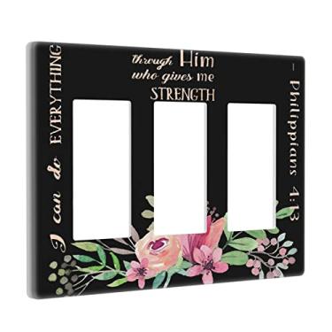 Imagem de Motto Aphorisms Floral 3 Gang Rocker Light Switch Plate Tripla Decora Outlet Wall Cover Placa Frontal Decorativa Placa de Parede para Banheiro Casa Sala de Estar Quarto Decorar 6,57 X 4,65 polegadas