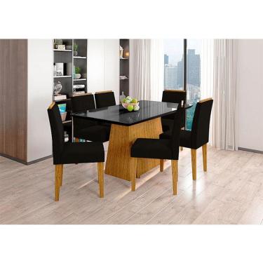 Imagem de Mesa de Jantar 160cm Ambiente Bárbara com Vidro e 6 Cadeiras Ana Ype Veludo Preto - New Ceval