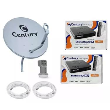 Imagem de Kit Antena Parabólica Century 60cm, Receptor Mídia Box B7, 2 Cabos Coaxiais 15m e LNBF Duplo