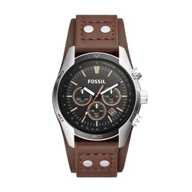 Imagem de Fossil Relógio masculino Coachman de quartzo aço inoxidável e couro casual, Marrom/prata, 45 mm, Relógio de quartzo, cronógrafo