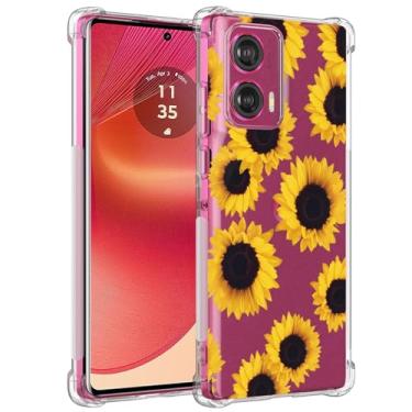 Imagem de Sidande Capa para Moto Edge 50 Fusion, Motorola Edge 50 Fusion para meninas e mulheres, capa protetora fina de TPU flexível e floral transparente para Motorola Edge 50 Fusion 5G girassol