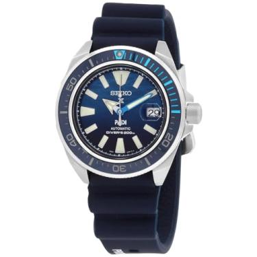 Imagem de Relógio analógico automático masculino SEIKO com mostrador azul e pulseira de silicone preta Prospex PADI, edição especial