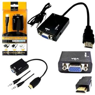 Imagem de Cabo Adaptador Conversor Hdmi Para Vga Com Saída P2 De Áudio - Exbom