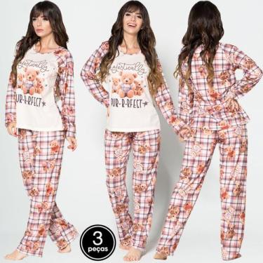 Imagem de Kit 3 Pijamas Feminino Longo Inverno Estampa Animal - Bella Fiore Moda