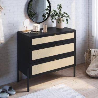 Imagem de Cômoda 3 Gavetas Palhinha Pé Madeira Oslo - Artesano Móveis