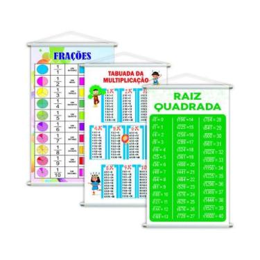 Imagem de Frações + Tabuada + Raiz Quadrada Kit 3 Banners 80X50Cm - Plimshop