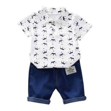 Imagem de Conjunto Infantil Criança Menino Short Brim + Camisa Polo - anjo da ma