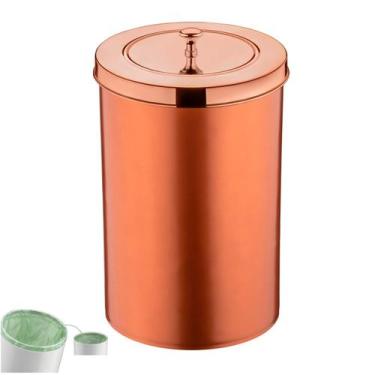 Imagem de Lixeira 8 Litros Tampa Cesto De Lixo Rose Gold Para Cozinha Banheiro E