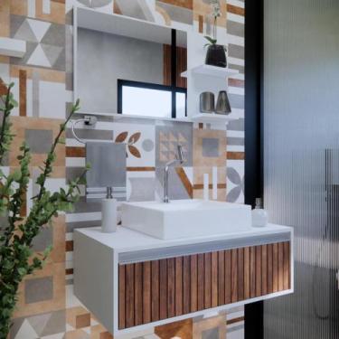 Imagem de Gabinete P/ Banheiro C/Cuba + Espelho Real 80 Ripado S/C Branco - GABI