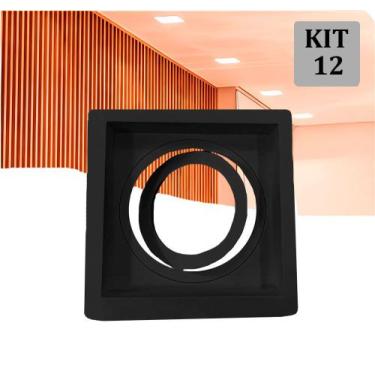 Imagem de Kit 12 Spot Embutir PAR20 Recuado Quadrado Preto + Soquete - Decorium