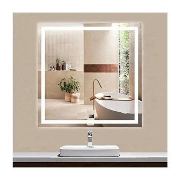 Imagem de Espelho jateado quadrado iluminado com led frio e touch 70x70cm - Wood