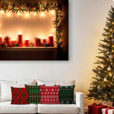 Imagem de Kit 4 Capas para Almofada Natal Merry Christmas Papai Noel Decoração N