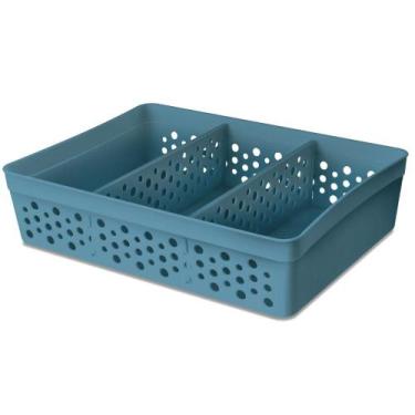 Imagem de Cesto Organizador Rattan c/ 2 Divisórias Tam GG P/ Joias Maquiagem Miu