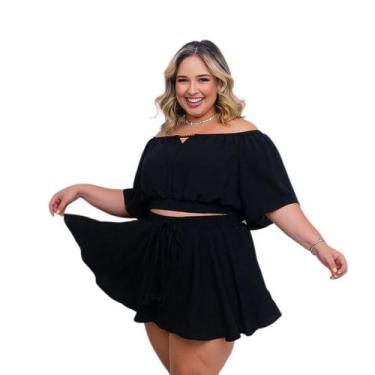 Imagem de Conjunto Plus Size Cropped Ciganinha + Short Saia Rodada 0563 - Belluc