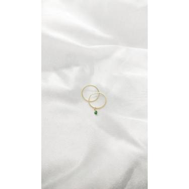 Imagem de Brinco Argola 1.3cm e Pingente Zircônia Verde Ouro 18k. - cjo