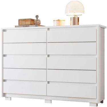 Imagem de Cômoda Grande 10 Gavetas e Pés MDP Duello - Albatroz, Branco