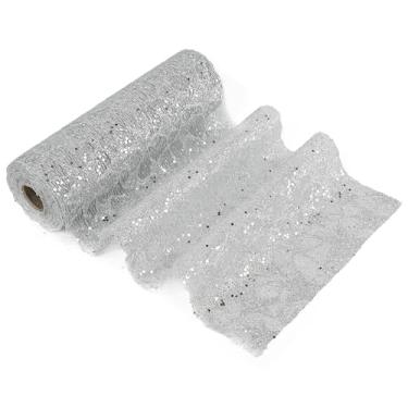 Imagem de MEEDEE Fita de teia de estrela de malha com glitter prata 25 cm de largura por 10 metros rolo de tecido prateado fita de malha decorativa para árvore de Natal, guirlanda, grinaldas de férias, laços