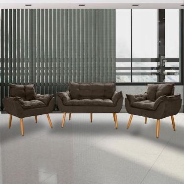 Imagem de Kit Namoradeira Opala + 2 Poltronas Suede Marrom Porto - Porto Decor