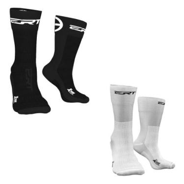 Imagem de Kit meia ciclismo corrida cano médio ERT preta e branca, Preto, Branco