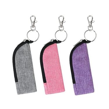 Imagem de Meiiy Suporte de batom para batom, bolsa de manga para batom portátil, suporte de brilho labial com gancho para presente para mulheres (cinza, rosa vermelha, roxa)